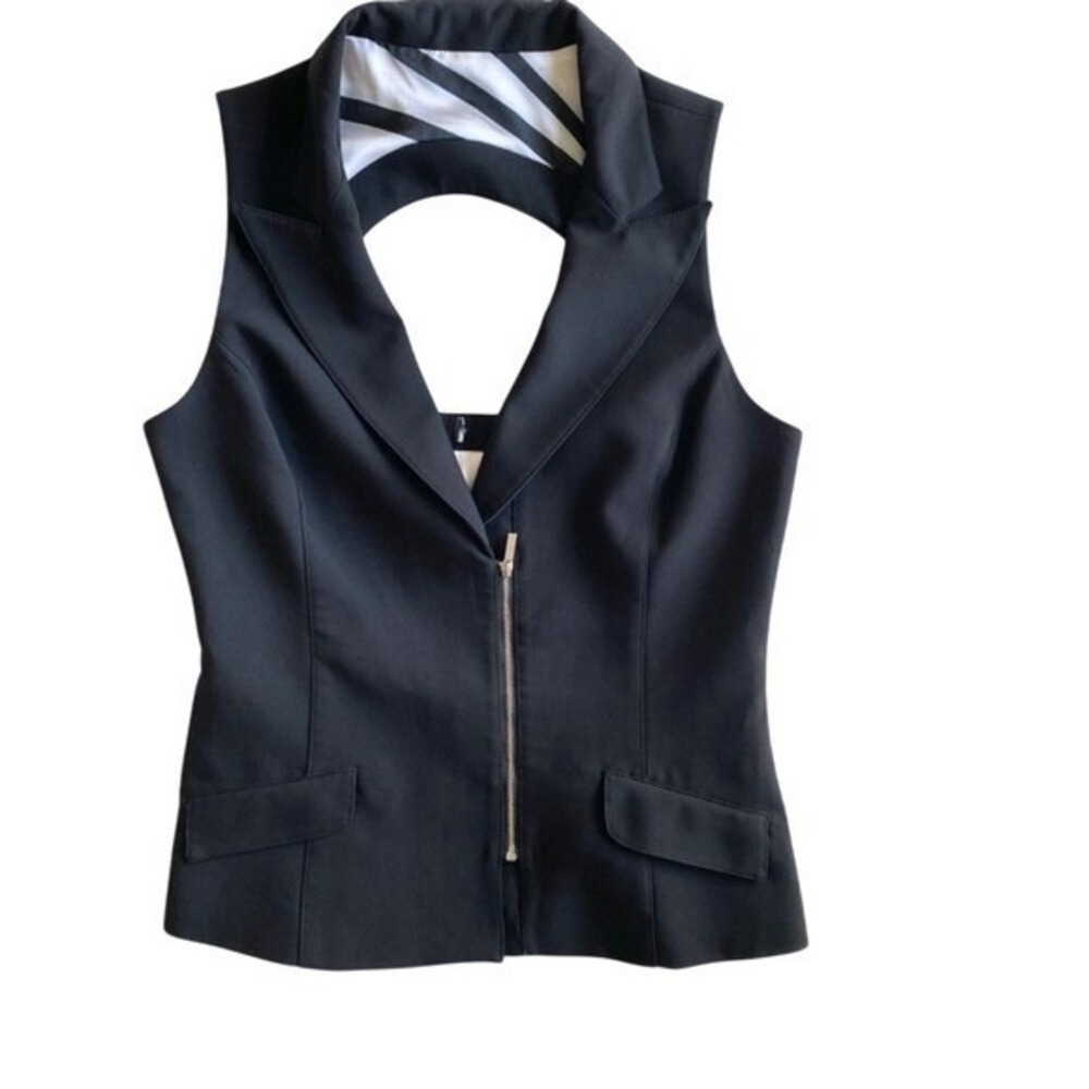 Vintage Bebe Zip Front Open Back Cutout Tailored Vest, Womens‎ M Black